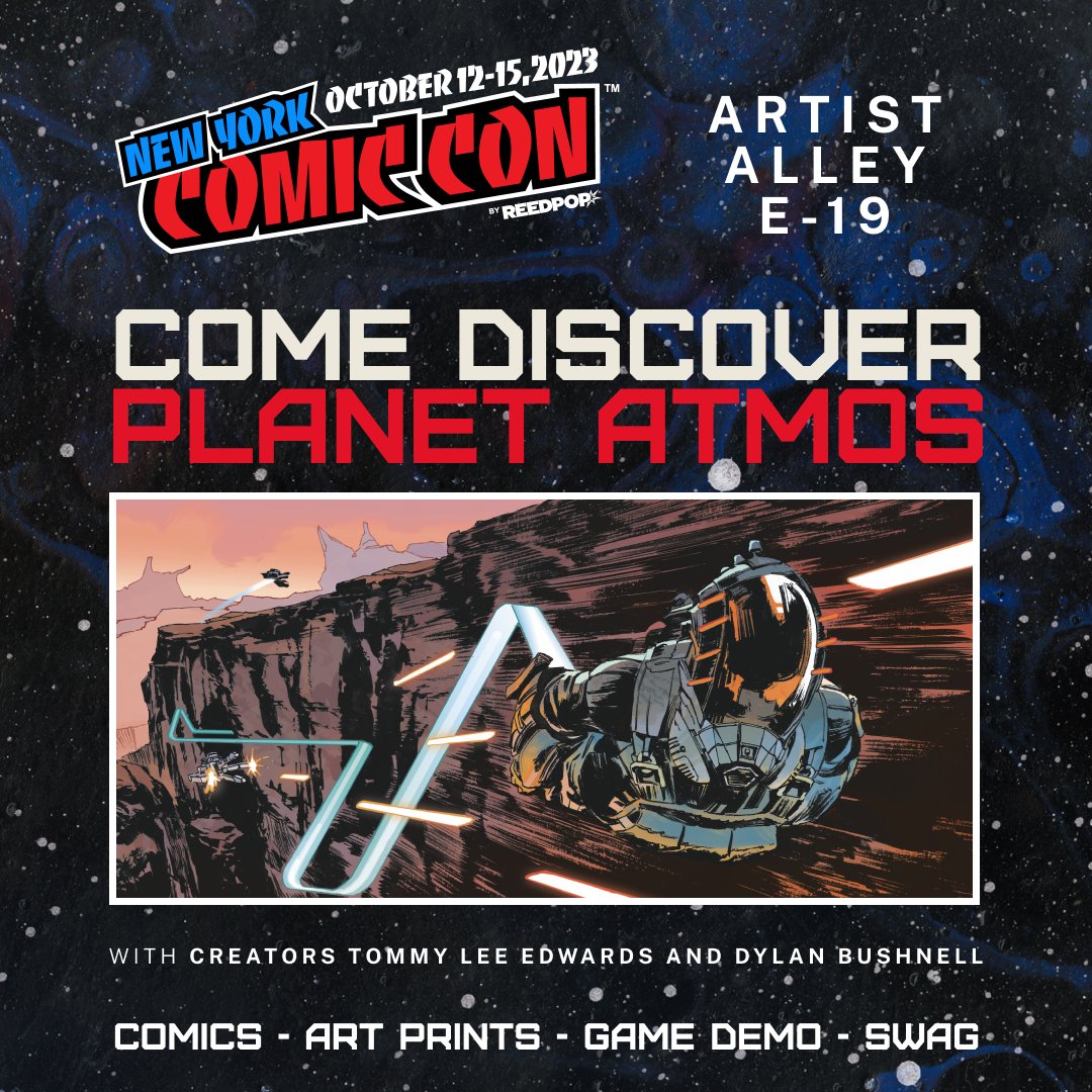Are you at <a href="/NY_Comic_Con/">New York Comic Con</a>? Come to E-19 in the Artists Alley to chat with the team @tommyleeedwards &amp; <a href="/DylanBushnell/">Dylan Bushnell</a>, try out ExoGP, and get your Exordium comics!

#NYCC #ComicCon #Comics #NYCC2023