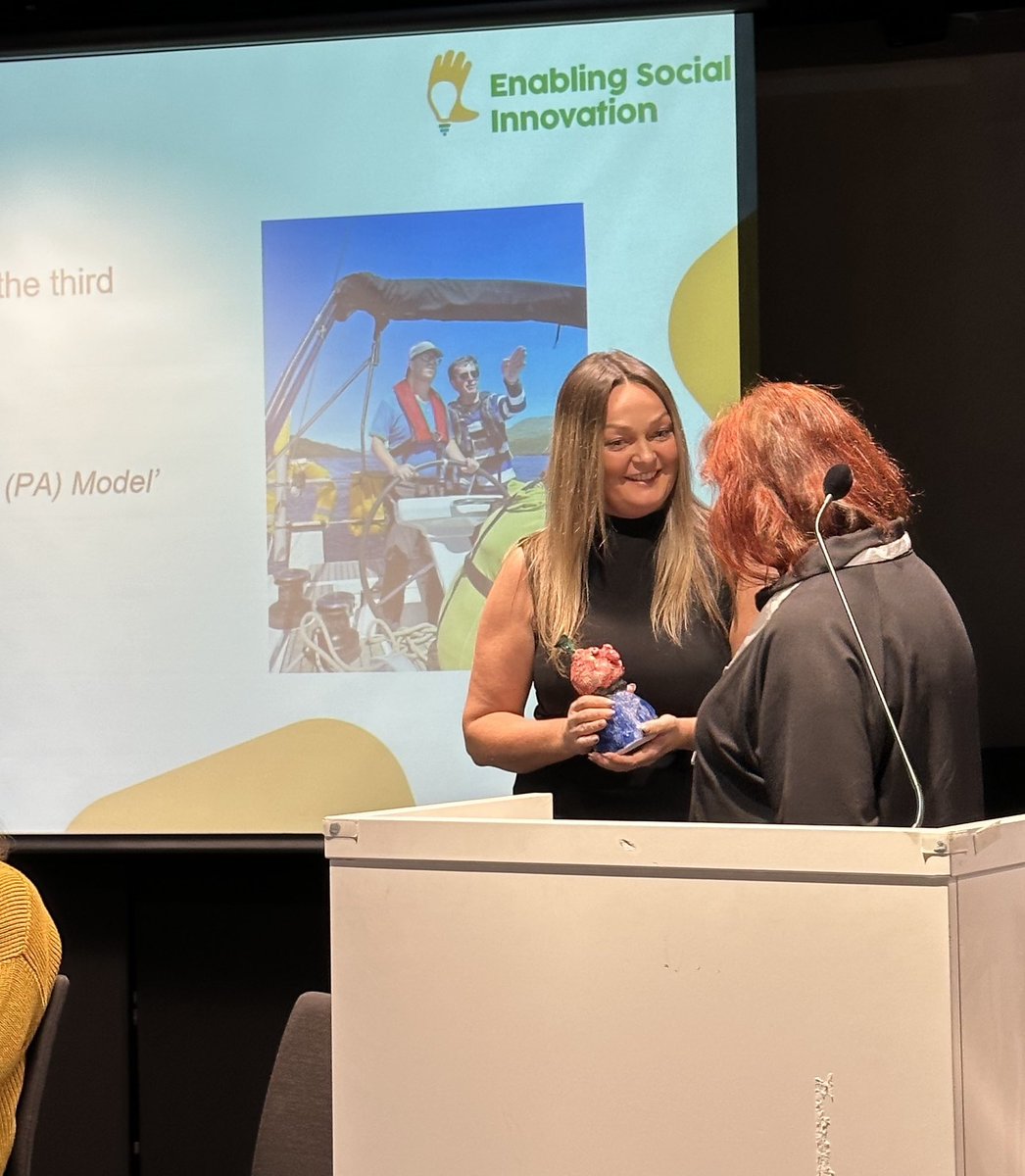 Katie_ENABLE's tweet image. Delighted to accept on behalf of the people we serve @EASPD_Brussels Best Practice award for @Enable_Tweets #PAmodel at international #innovation4inclusion conference
Thanks to the talented artist at omillaan.fi who hand made the award @Theresa_Shearer @MariGalletly