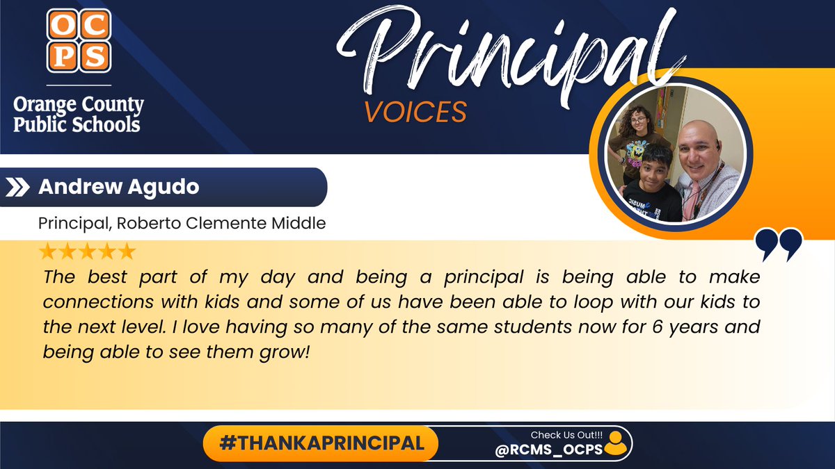 OCPS Professional Learning Department (@ocpspl) on Twitter photo October is #NationalPrincipalsMonth! Leaders like Principal Andrew Agudo <a href="/RCMS_OCPS/">Roberto Clemente Middle School</a> play a vital role in our schools, fostering connections that shape the future. Let's celebrate his dedication to building strong bonds & nurturing our students' growth! #PrincipalsMonth #ocpsCAO October is #NationalPrincipalsMonth! Leaders like Principal Andrew Agudo <a href="/RCMS_OCPS/">Roberto Clemente Middle School</a> play a vital role in our schools, fostering connections that shape the future. Let's celebrate his dedication to building strong bonds & nurturing our students' growth! #PrincipalsMonth #ocpsCAO