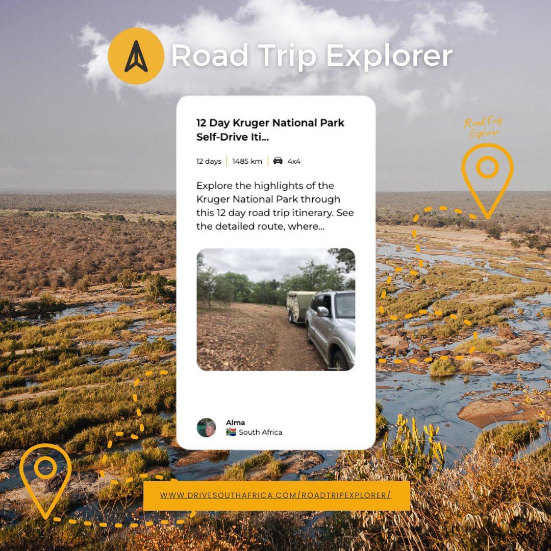 🚗 Embrace the Wild: Kruger National Park Adventure Awaits! 🌟 Journey the wildest treasures with this 12-day Kruger National Park Self-Drive Itinerary powered by our Road Trip Explorer tool! 🌍✨ #DriveSouthAfrica #CarRentalSouthAfrica #SouthAfricaCarHire