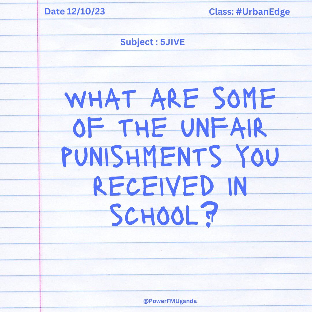 powerfmuganda's tweet photo. It’s 5pm.
Do you remember when you were unfairly punished at school?
Let’s talk about that.
5Jive.
#TBT on #UrbanEdge
#drivetimeradio
#Loveat25 https://t.co/fJ9tN0jw86
