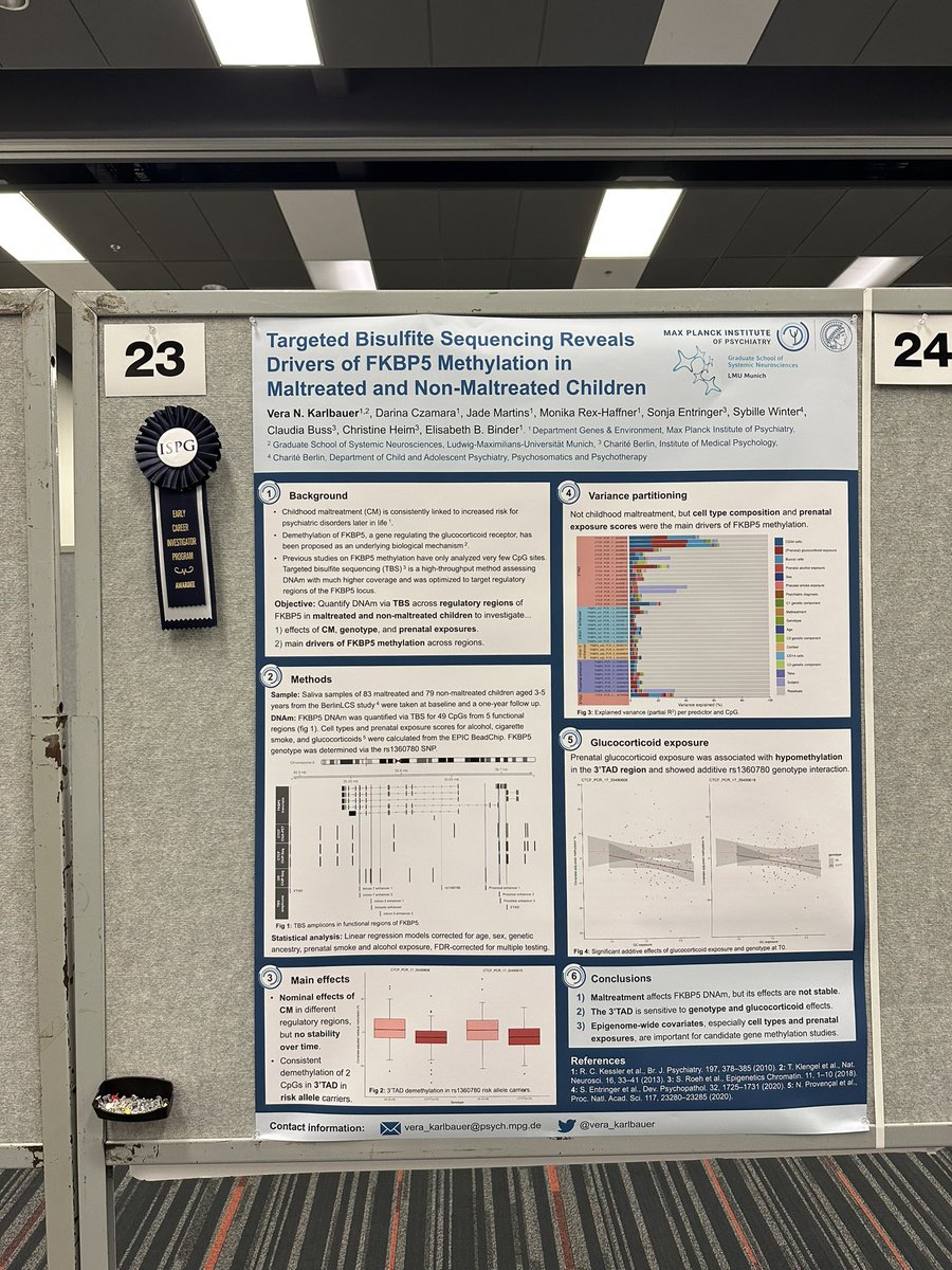 Attending #wcpg2023 and curious about FKBP5 methylation, maltreatment, and the impact of genome-wide covariates? Stop by poster 23 today at 5pm! @ISPGnet @Binder_Lab