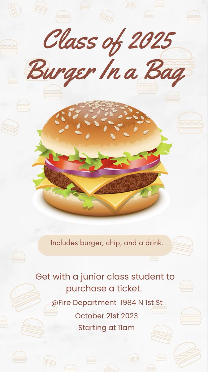 cshs_25's tweet photo. Good Morning!
Please see Mrs. L to pick up tickets for the burger on the bag. Each junior class student will be responsible to sell two tickets. https://t.co/6htjm6oEdj