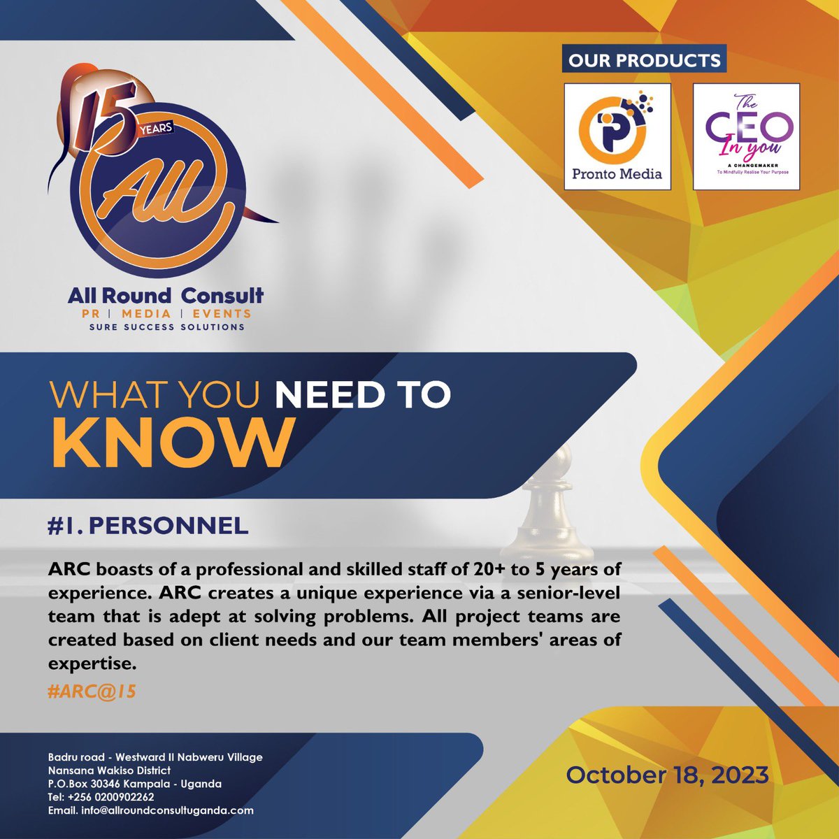 allroundUganda's tweet image. &quot;Searching for a top-notch PR Consultancy Firm? Look no further than All Round Consult! 

🌟 Our skilled team of professionals is primed to fulfill your PR, Media, and Events Management needs. 🎙️

Let&apos;s elevate your brand&apos;s presence together! 💫 #ARCAt15
 #PRExperts&quot;