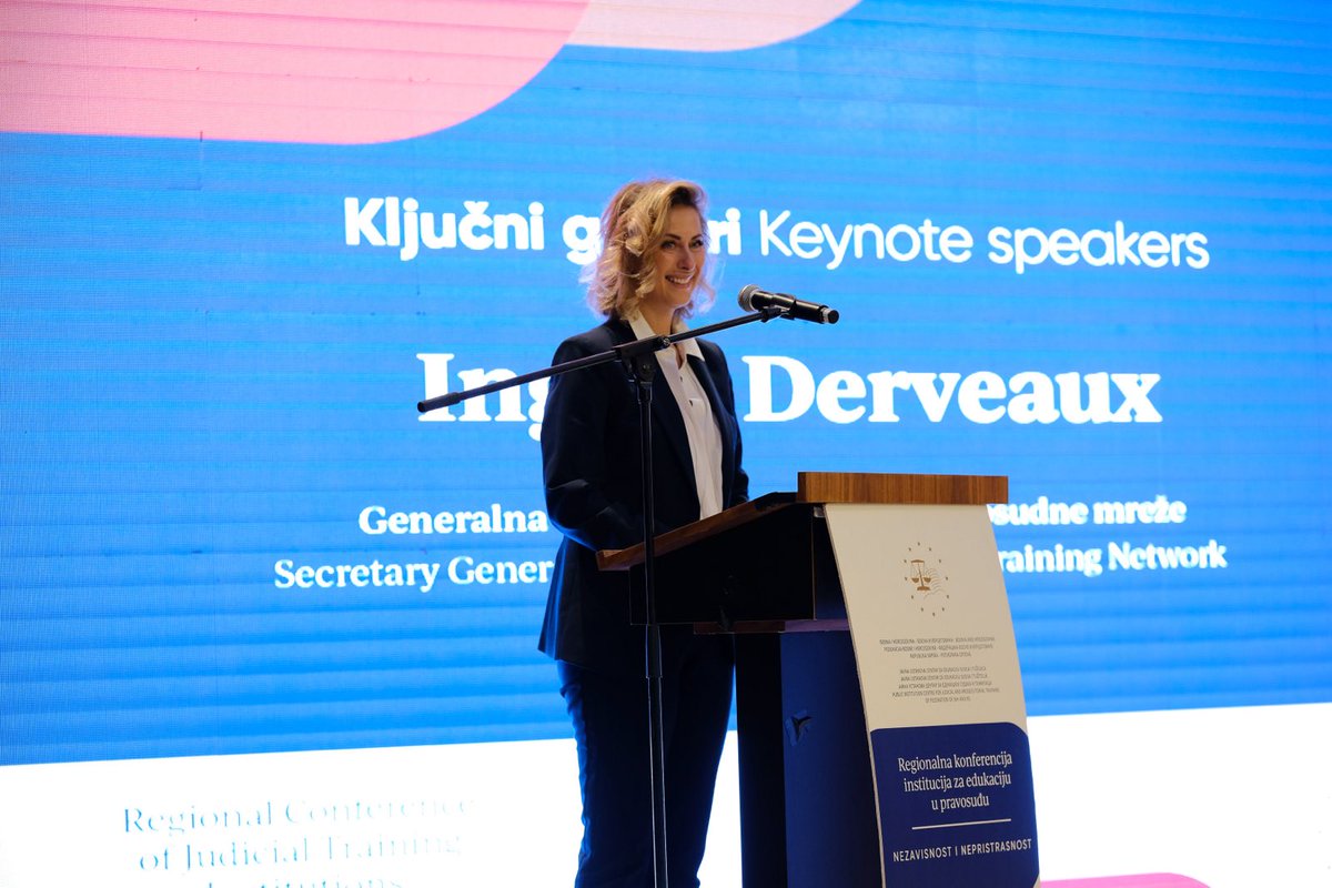 Yesterday, EJTN’s Secretary General Judge Ingrid Derveaux delivered a keynote speech at the “Regional conference of judicial training institutions: independence and impartiality” in Sarajevo, #Bosnia and Herzegovina.

lnkd.in/epnSadQr

#EJTN
#training
#EU
#law
#EUlaw
