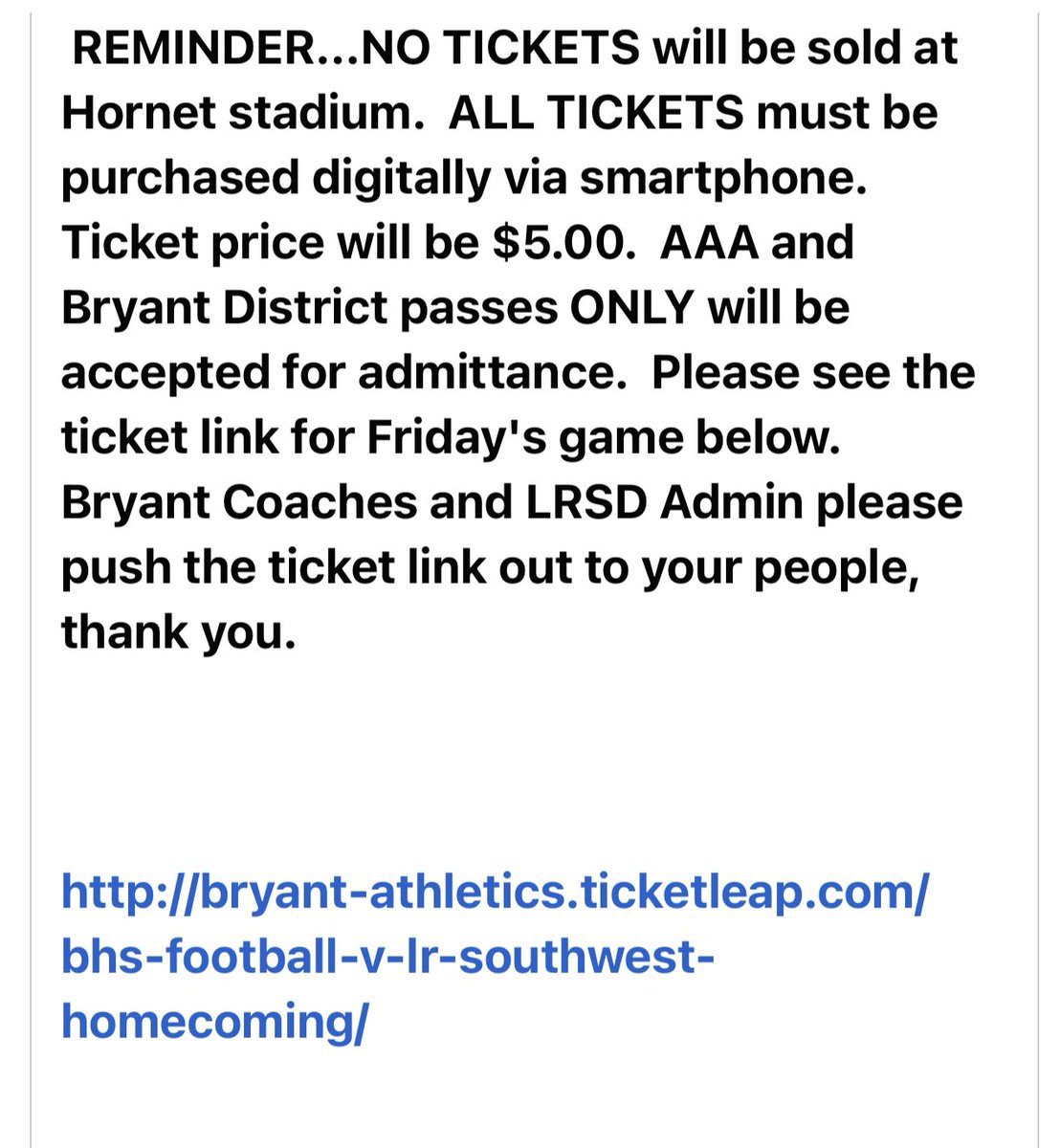 Tickets will not be sold at gate.  Please go to link and order online.
