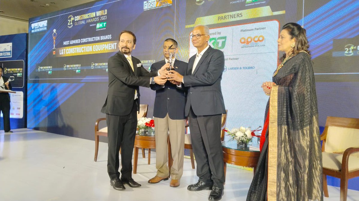 CWmagazine's tweet photo. Congratulations to Hitachi Construction Machinery, Ashoka Buildcon, Larsen & Tourbo, L&T Construction Equipmentfor achieving distinction in the Most Admired Construction Brands category at the 21st Construction World Global Awards 2023!
.
.
.
#CWGA #CWGA2023 https://t.co/Cf3iTkJ87w