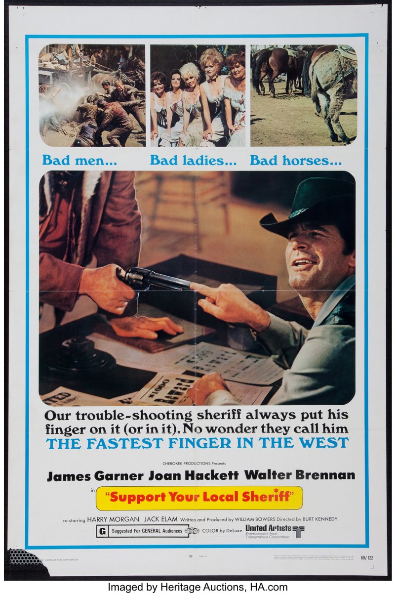 The 1969 #comedywestern #SupportYourLocalSheriff starring #JamesGarner w/ #JoanHackett and #WalterBrennan is on #GritTV (CH. 31.3 in #Detroit/#yqg) tonight at 8:00. The 1971 sequel #SupportYourLocalGunfighter w/#SuzannePleshette #HarryMorgan and #JackElam follows at 10 PM.