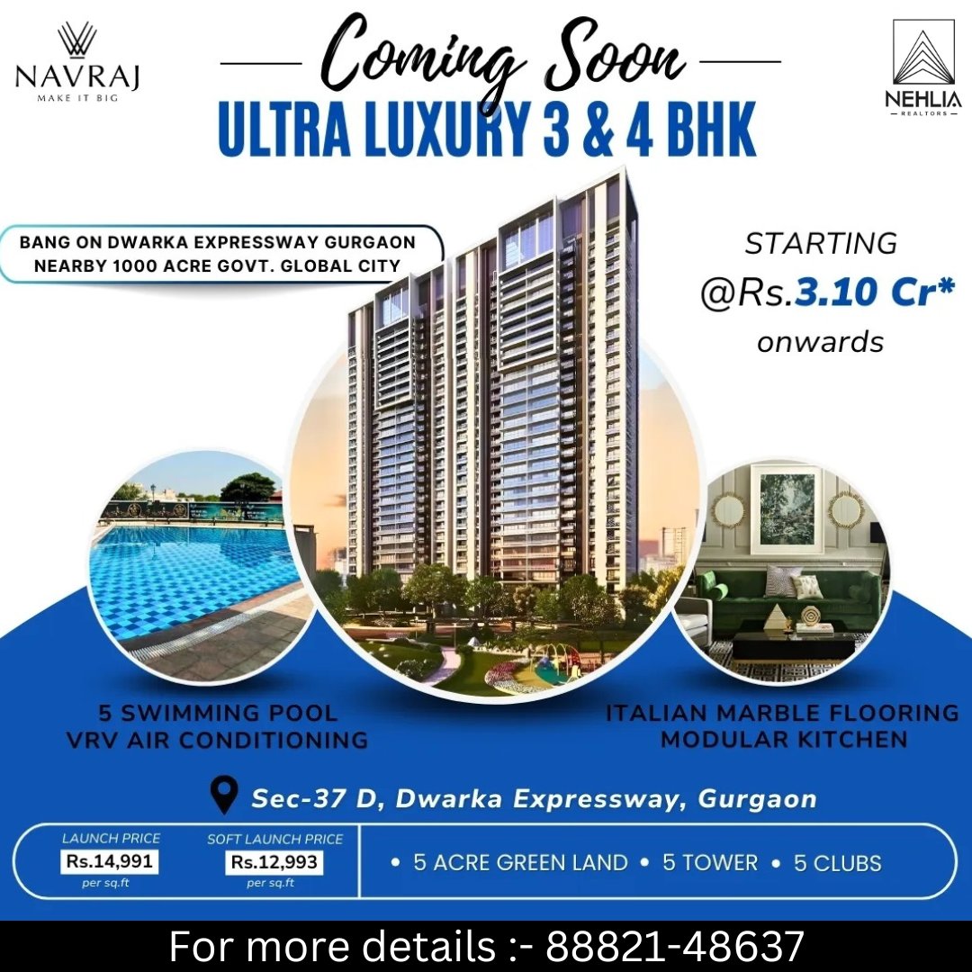NehliaRealtor's tweet photo. Navraj is coming to Sector 37D on Dwarka Expressway with Ultra Luxurious High-Rise Apartments With Royal Architectural Design and Innovative Technology.
#ilovenehlia #nehliarealtors #nehlia #gurgaon #navraj #navrajproperty #navrajsector37 #sector37 https://t.co/rYtDKFuzdT