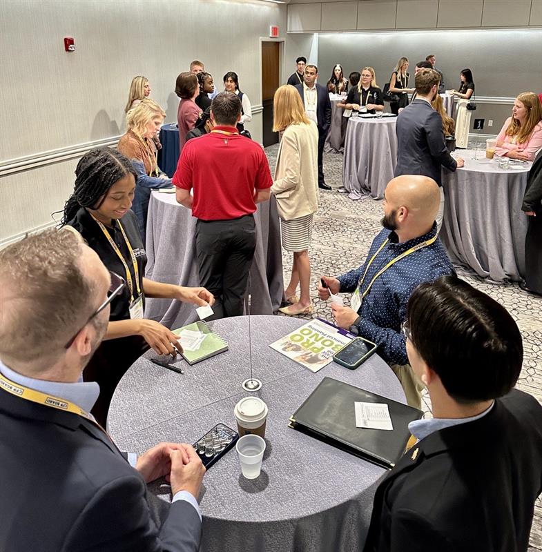 CFPBoard's tweet photo. At the #CFPConference, every moment is dedicated to delivering valuable knowledge or networking opportunities to our attendees. Here, students and financial services reps are connecting and gaining essential insights in this speed networking session. https://t.co/Y1fxPngKtp
