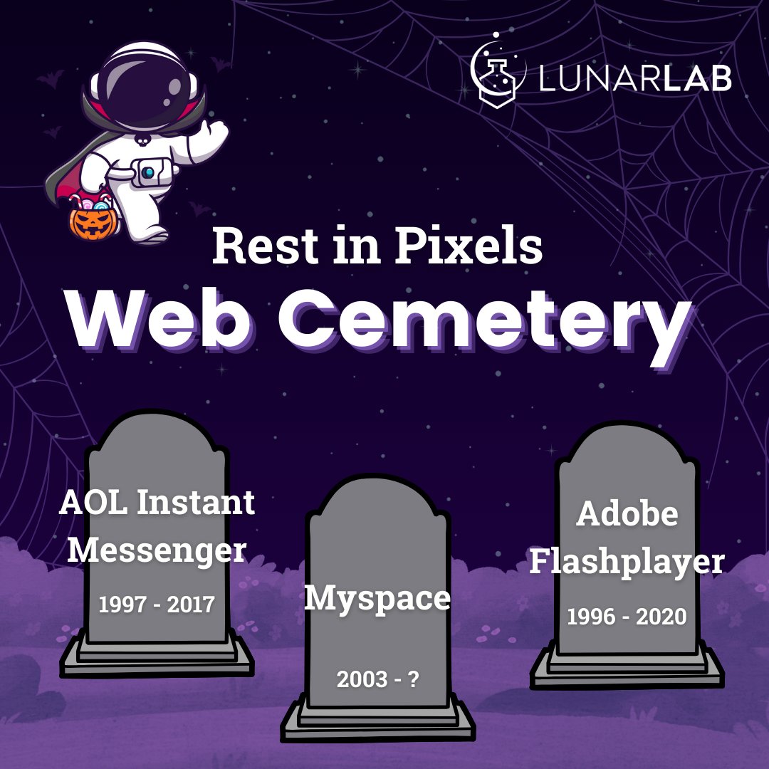 Rest in Pixels: Welcome to the Web Cemetery! 🎃 Unearth lessons from tech's dearly departed. AIM's simplicity enchanted communication. Myspace warns against complexity. Flash Player's downfall highlights accessibility. UI & UX should be a treat, not a trick. 👻🍬