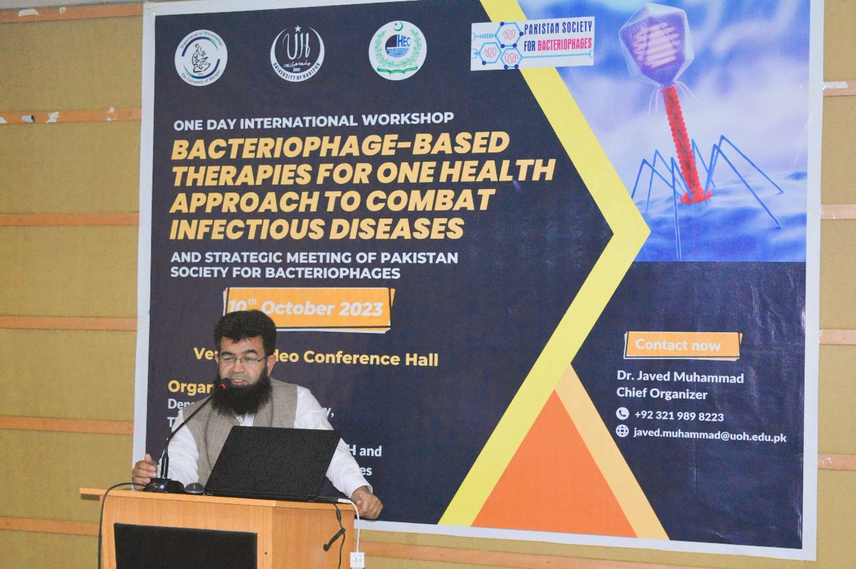 phagistan's tweet photo. One day workshop on "Bacteriophage Based Therapies For One Health Approach to Combat Infectious Doseases" was conducted at University of Haripur in Collaboration with HEC Pakistan And Pakistan Society for Bacteriophages. https://t.co/cY3cXeZx3n