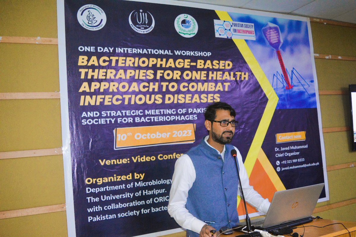 phagistan's tweet photo. One day workshop on "Bacteriophage Based Therapies For One Health Approach to Combat Infectious Doseases" was conducted at University of Haripur in Collaboration with HEC Pakistan And Pakistan Society for Bacteriophages. https://t.co/cY3cXeZx3n