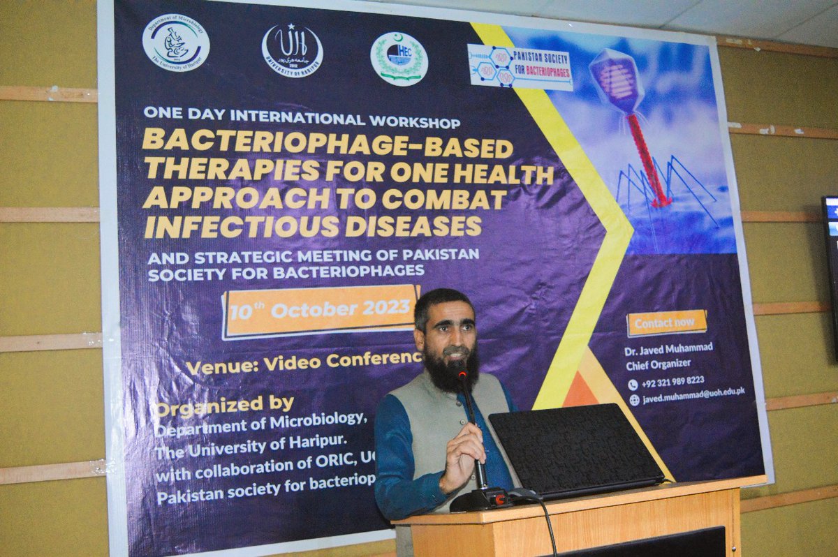 phagistan's tweet photo. One day workshop on "Bacteriophage Based Therapies For One Health Approach to Combat Infectious Doseases" was conducted at University of Haripur in Collaboration with HEC Pakistan And Pakistan Society for Bacteriophages. https://t.co/cY3cXeZx3n