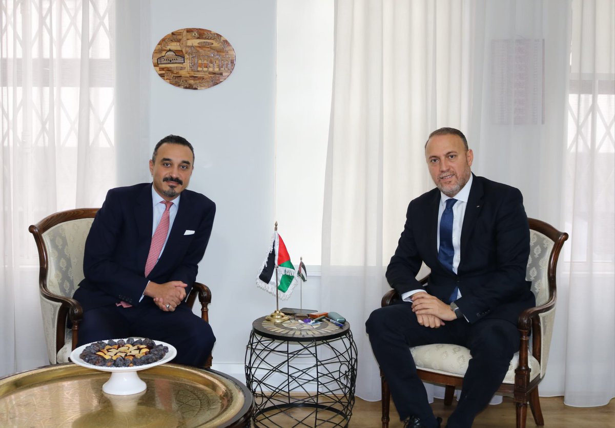 hzomlot's tweet photo. A brotherly gesture from His Royal Highness Prince Khalid bin Bandar, Ambassador of the Kingdom of Saudi Arabia, visiting the Palestinian Mission to the U.K. today to express solidarity with the Palestinian people and their legitimate rights, and to coordinate joint action to stop the war machine and the targeting of civilians.