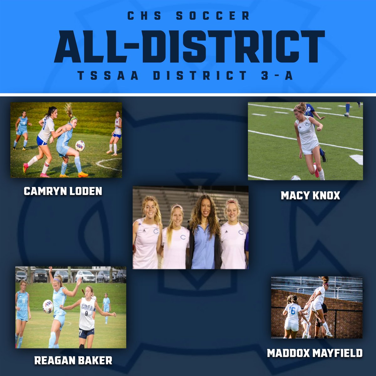 Congratulations to these ladies for making the All District team!  ⚽

We are so proud of you, you represent your school well!  💙

Keep working hard!  💪