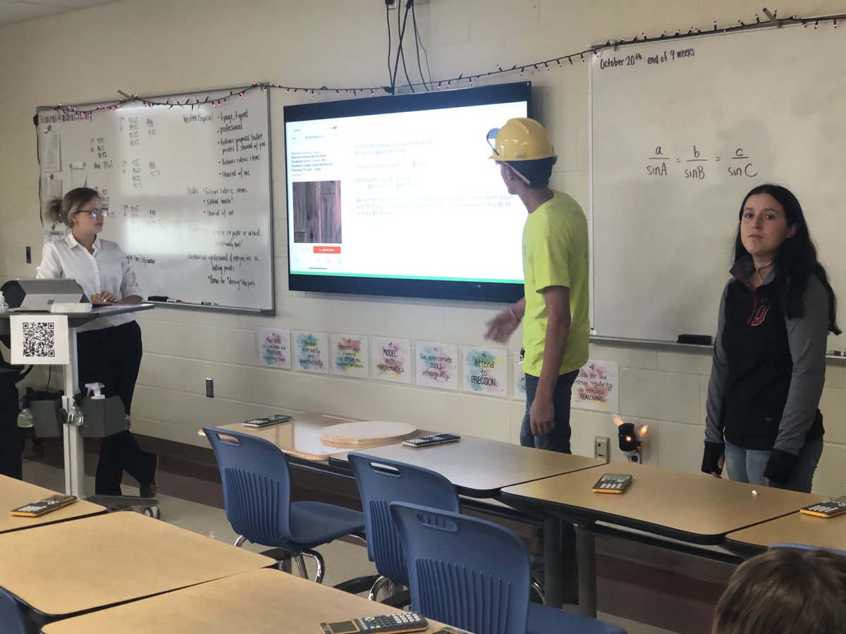 Students in our Mathematics Modeling and Reasoning gave presentations today. Presentations were based on proposals being made to acquire the right to a construction project. Students had to be able to pitch the sale and explain the details including costs to customer. #MECTC