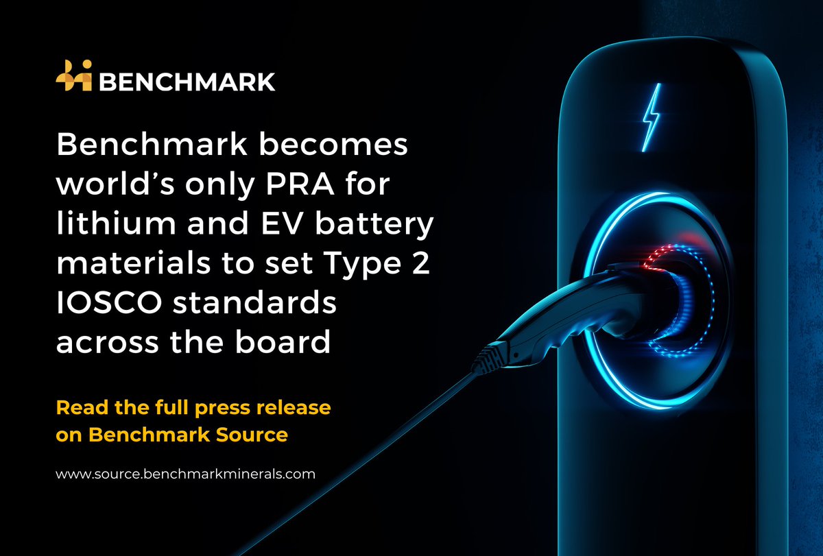 benchmarkmin's tweet photo. 🚨 Benchmark becomes world’s only PRA for #lithium and EV #batterymaterials to set Type 2 IOSCO standards across the board.

Benchmark is delighted to announce the successful completion of an independent audit of its policies, processes and controls implemented to adhere to the IOSCO Principles for Price Reporting Agencies (PRA).

Full details, including prices assessed, are available in our press release ➡️ https://t.co/WwGRDinSj1

✅ To learn more about our Price Assessments and to request a sample report, speak to our experts today ➡️ https://t.co/oC2tTVIIjK