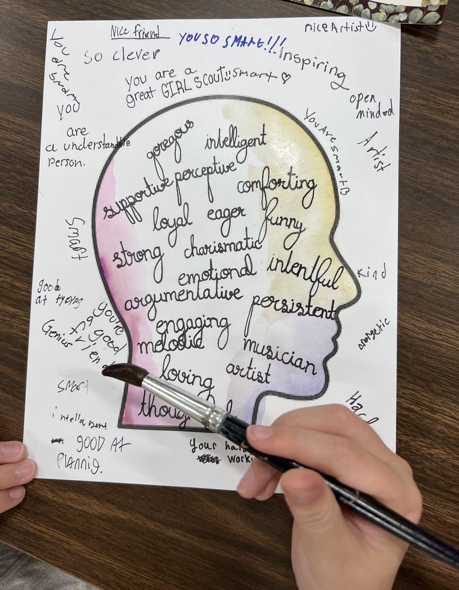 One of my favorite SEL activities - the Self Esteem Portrait. Students write what they love about themselves on the inside of the head &amp; their peers write what they love about that student on the outside of the head! <a href="/WillowCreek68/">Willow Creek School</a>