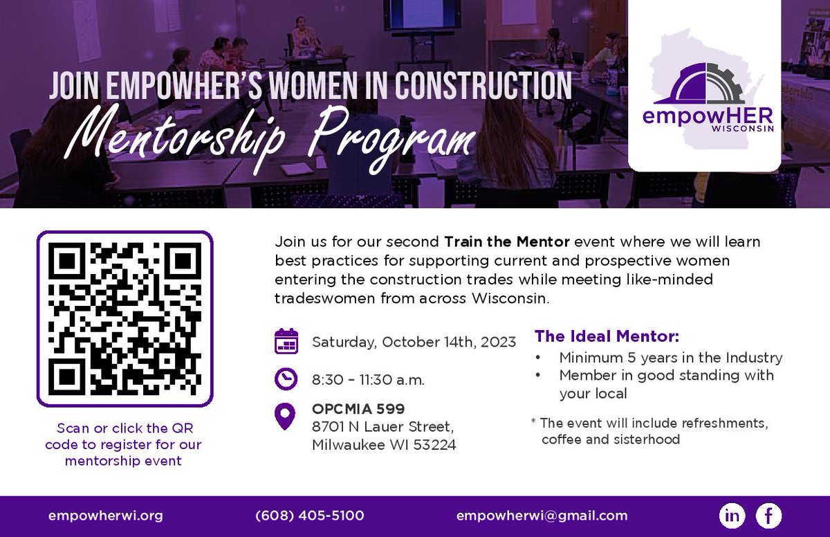 ibewlocal494's tweet photo. Join empowHER this Saturday, Oct. 14th from 8:30am-11:30am for a Train the Mentor event where folks will learn best practices for supporting current and prospective women entering the construction trades while meeting like-minded tradeswomen from across Wisconsin.
(1/2) https://t.co/6TeqdkIOGT