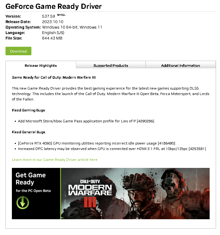 KIRNEILL's tweet photo. Update your NVIDIA Driver to 537.58 for the new COD MW Beta Link down below! https://t.co/xZ0yR8AWyL