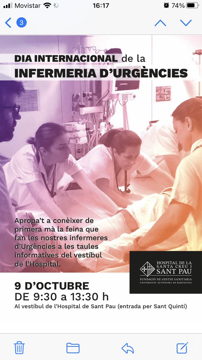 El segon dimecres d’octubre cada any celebrem el dia internacional de la infermera d’urgències. Aquest pòster es de fa 4 anys i emmig, una pandèmia. Moltes gràcies i moltes felicitats 🌹👏🎉🌈