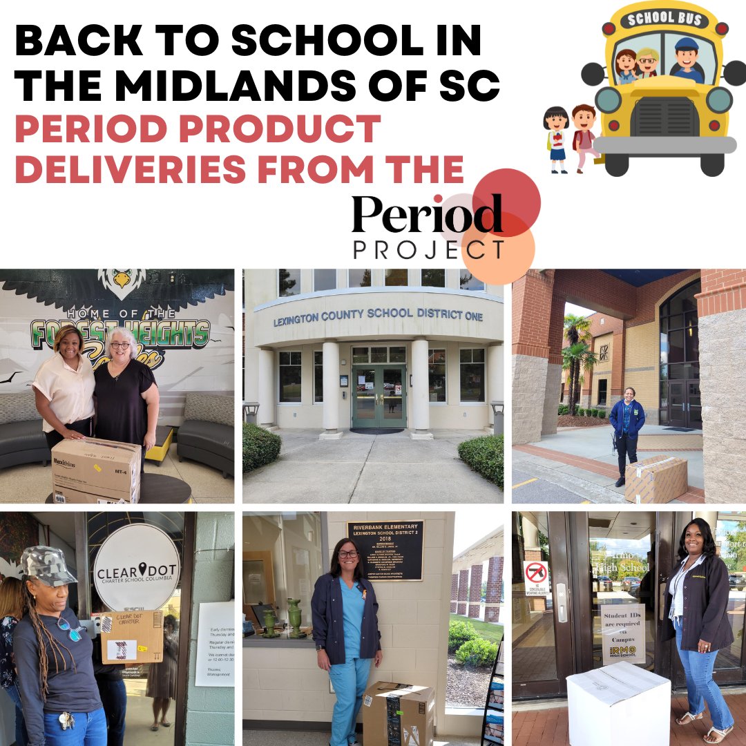 scperiodproject's tweet photo. The Period Project is busy making deliveries in the SC Midlands following school starting back. We are on a mission to ensure no school age menstruator has to miss class due to #periodpoverty.

A special thanks: Central Carolina Community Foundation &amp; Lipscomb Family Foundation. https://t.co/ybaRdmDqRz
