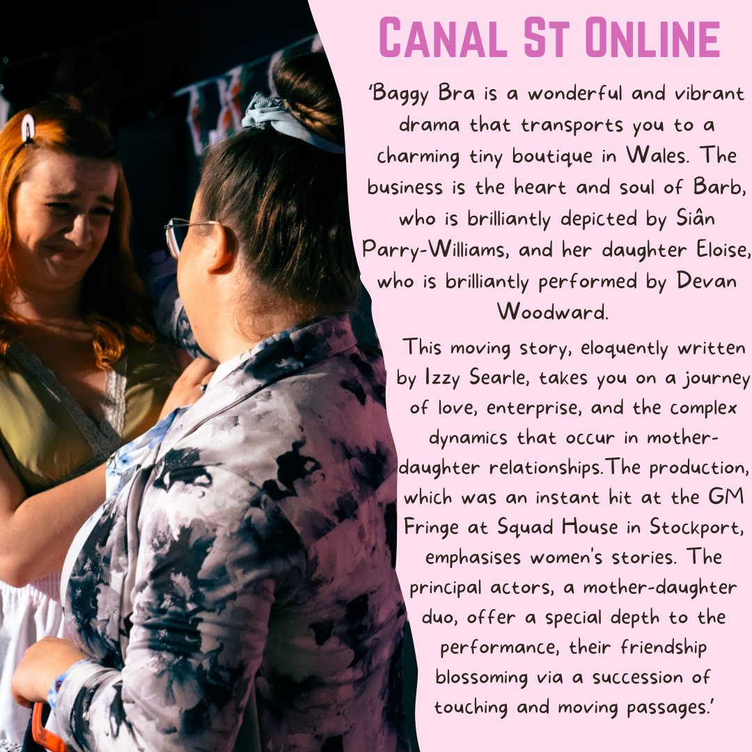 Huge thank you to Canal Street Online for their glowing review of Baggy Bra! Read the full review from @canalstmancs  here!

canal-st.co.uk/box-office/can…

#reviews #femaleled #baggybra #femalestories #storiesaboutwomen #femalecomedy #funnywomen