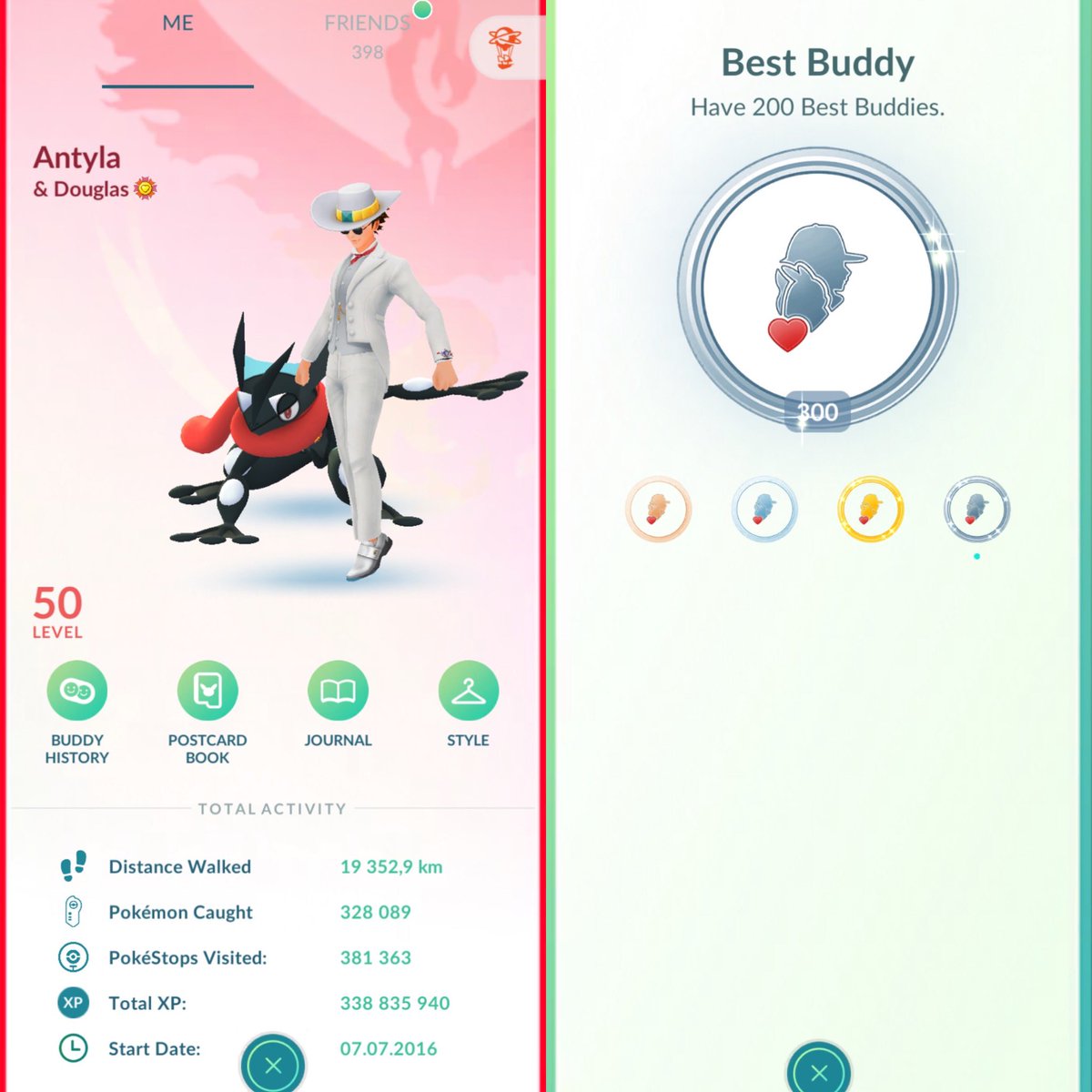 It took eons, but my 300th Best Buddy in #PokemonGo is my shundo Greninja Douglas. His twin brother Donald will likely be 301. ;)