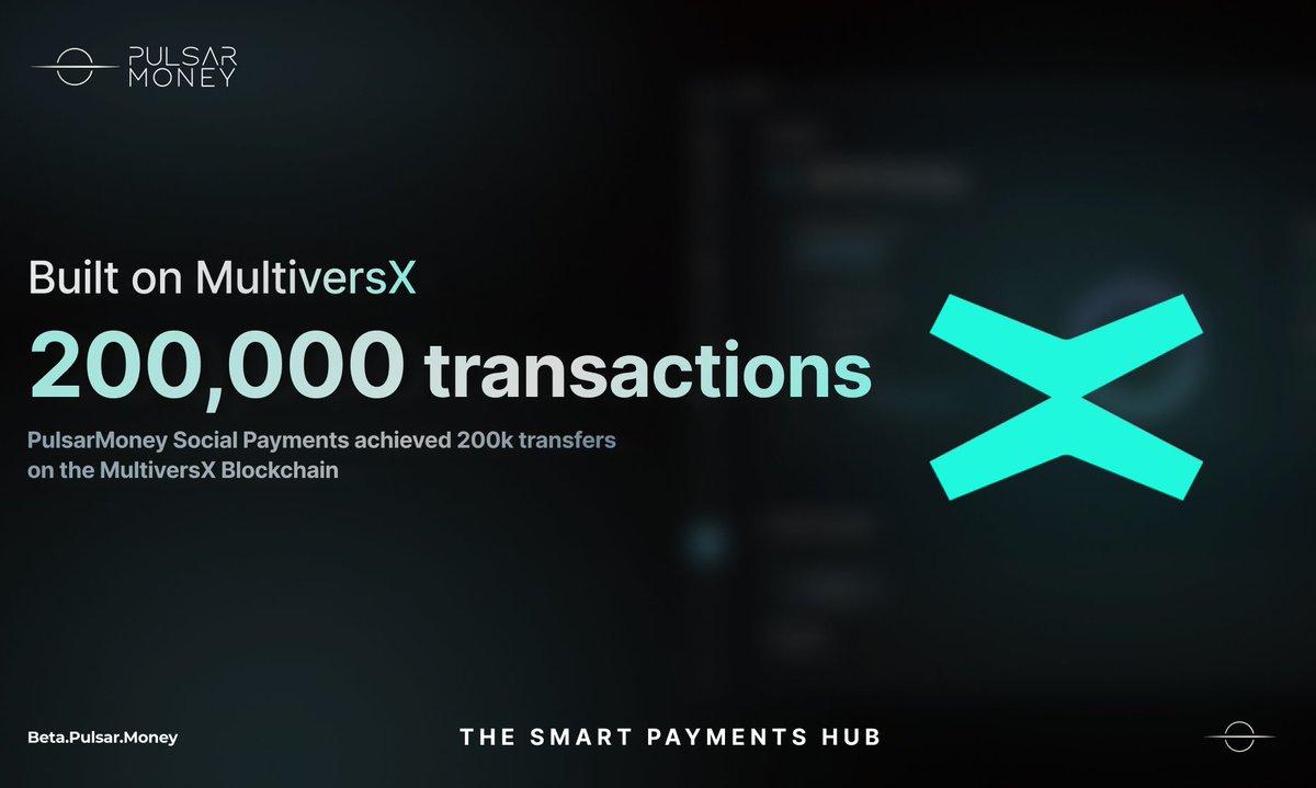 PulsarMoneyApp's tweet photo. Significant achievement unlocked by https://t.co/pohwHFN98K's Smart Payments Hub.
#PulsarHackathonMode day 23
200,000 onchain #MultiversX transfers have been processed solely through the Social Payments module.
@PulsarTransfer 1000000 to 200 reactions https://t.co/iPbXB8bBW1