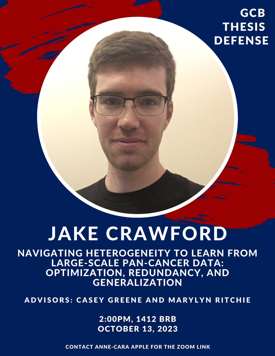 UPennGCB's tweet photo. Jake Crawford of the @GreeneScientist and @MarylynRitchie Labs defends his thesis tomorrow! #AlmostPhDone https://t.co/f8wN344RDu