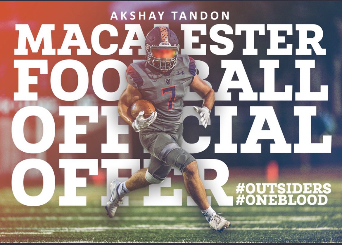 Akshay Tandon (@akshaytandon24) on Twitter photo After a great call with <a href="/Phil_Nicolaides/">Phil Nicolaides</a> I’m grateful to receive an offer from Macalester College. Thank you <a href="/MacalesterFB/">Macalester Football</a> <a href="/Phil_Nicolaides/">Phil Nicolaides</a> <a href="/Coach_Artinian/">Kyle Artinian</a> #Oneblood
<a href="/issaquahfb/">Issaquah Football</a> <a href="/CoachJoshuazb/">Joshua Brookshire</a> After a great call with <a href="/Phil_Nicolaides/">Phil Nicolaides</a> I’m grateful to receive an offer from Macalester College. Thank you <a href="/MacalesterFB/">Macalester Football</a> <a href="/Phil_Nicolaides/">Phil Nicolaides</a> <a href="/Coach_Artinian/">Kyle Artinian</a> #Oneblood
<a href="/issaquahfb/">Issaquah Football</a> <a href="/CoachJoshuazb/">Joshua Brookshire</a>