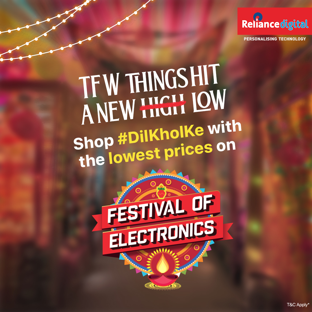 There’s no way you can go lower than this 😉. Tyohaar manao #DilKholKe with the lowest prices at the Festival of Electronics. Head to your nearest Reliance Digital store today.​

#FestivalOfElectronic #RelianceDigital #lowestprice