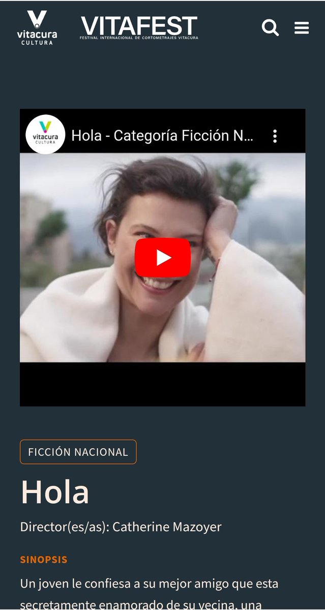MazoyerCath's tweet photo. Ya pueden ver y votar por mi cortometraje HOLA en https://t.co/ZnJpf4rGmg gratis 😃 https://t.co/f9aMORxI9H