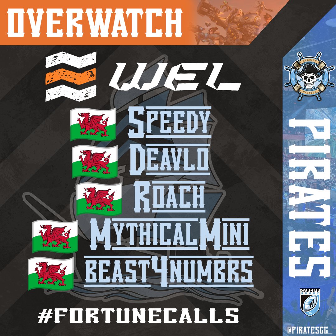 PiratesGG_'s tweet photo. ⚓ EVERY SHIP NEEDS HEROES 🏴‍☠️

👋 A big welcome and return to our @PlayOverwatch roster for the third @WelshLeagues!

🏴󠁧󠁢󠁷󠁬󠁳󠁿 - @JMDOFFICIAL3 
🏴󠁧󠁢󠁷󠁬󠁳󠁿 - Deavlo
🏴󠁧󠁢󠁷󠁬󠁳󠁿 - @RoachyOH 
🏴󠁧󠁢󠁷󠁬󠁳󠁿 - @Mythical_Mini 
🏴󠁧󠁢󠁷󠁬󠁳󠁿 - beast4numbrs

#WEL3 | @EsportsWales | @Cardiff_Rugby | #FortuneCalls☠ https://t.co/m5kjFvgtM3