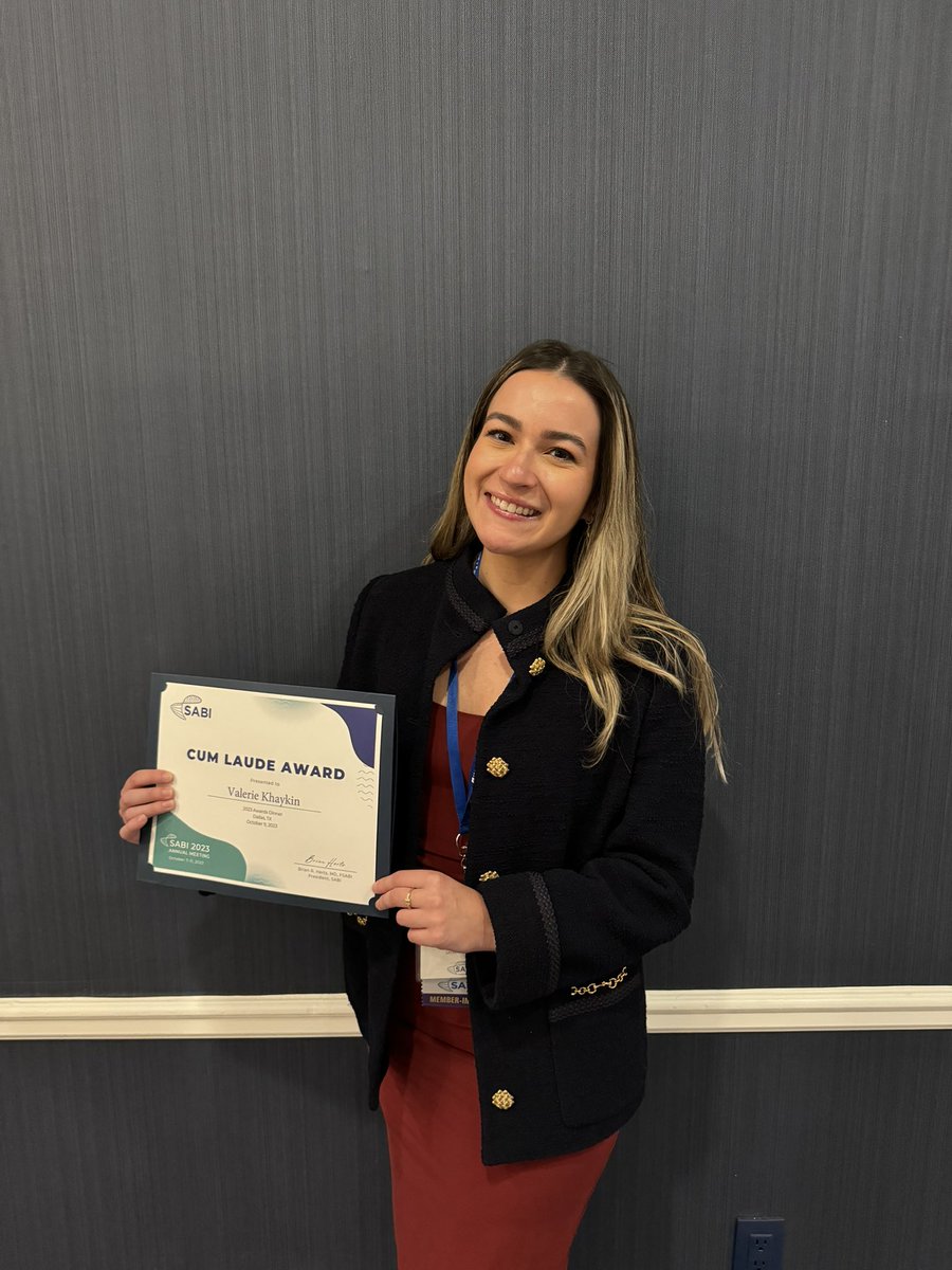 ValerieKhaykin's tweet photo. Honored &amp; grateful to have received the Cum Laude Research Award @SABImaging 2023 this year for our work on #histotripsy - on the same day FDA approval was announced!

As always, a huge thank you to my mentor &amp; histotripsy-queen, @MishalLala, for her endless support &amp; mentorship! https://t.co/8s6V6QxIdr