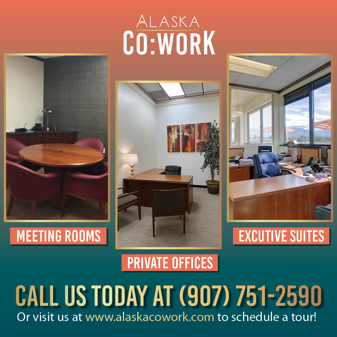 Work YOUR Way at Alaska Co:Work!
No memberships, no commitments - just pure flexibility! Premium workspace options, business amenities, and more!

#AlaskaCoWork #FlexibleWorkspaces #NoCommitments #workyourway #officespaces #buyalaska #anchoragealaska
