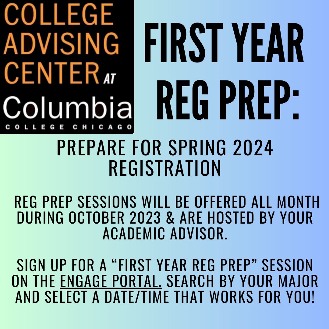 📣Attention all IAM first years: 

The College Advising Center is hosting First Year Registration Prep Sessions for Spring 2024 for all majors via Zoom and in person during the month of October.

Register for a planning session with your academic advisor via Engage today!