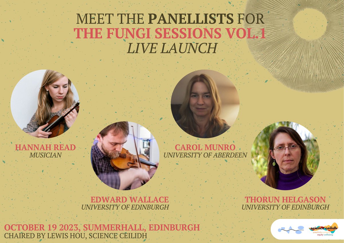 📢Meet the panellists for The Fungi Sessions Vol.1 live launch in Edinburgh next week! Get your tickets to hear @readHannah's new album, and hear from a panel of fungal researchers discussing fungi behind health conditions & evolutionary context of fungi. eventbrite.co.uk/e/719430906207