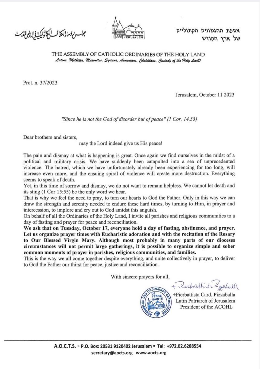 stsmartinparish (@stsmartinparish) on Twitter photo The <a href="/USCCB/">U.S. Conference of Catholic Bishops</a> are joining <a href="/LPJerusalem/">Latin Patriarchate of Jerusalem</a> in calling all Catholics to a day of fasting, abstinence, and prayer on October 17.
<a href="/bostoncatholic/">Archdio. of Boston</a> The <a href="/USCCB/">U.S. Conference of Catholic Bishops</a> are joining <a href="/LPJerusalem/">Latin Patriarchate of Jerusalem</a> in calling all Catholics to a day of fasting, abstinence, and prayer on October 17.
<a href="/bostoncatholic/">Archdio. of Boston</a>