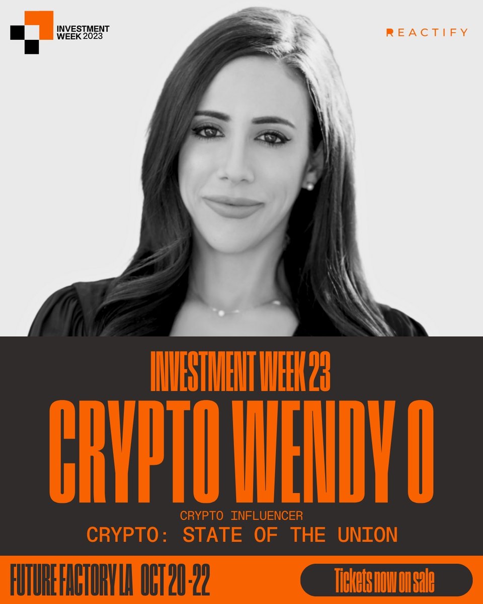 RealWendyO's tweet photo. Join us + watch Wendy speak at #InvestmentWeek23

It's a 3 day event with everything innovation, investments, entertainment, art and music

An opportunity to meet industry leaders, celebs + top investors!

🎟TICKETS https://t.co/BwZXFr5eKY

#TheFutureisNow @reactifyinc https://t.co/QFRG1uR11a