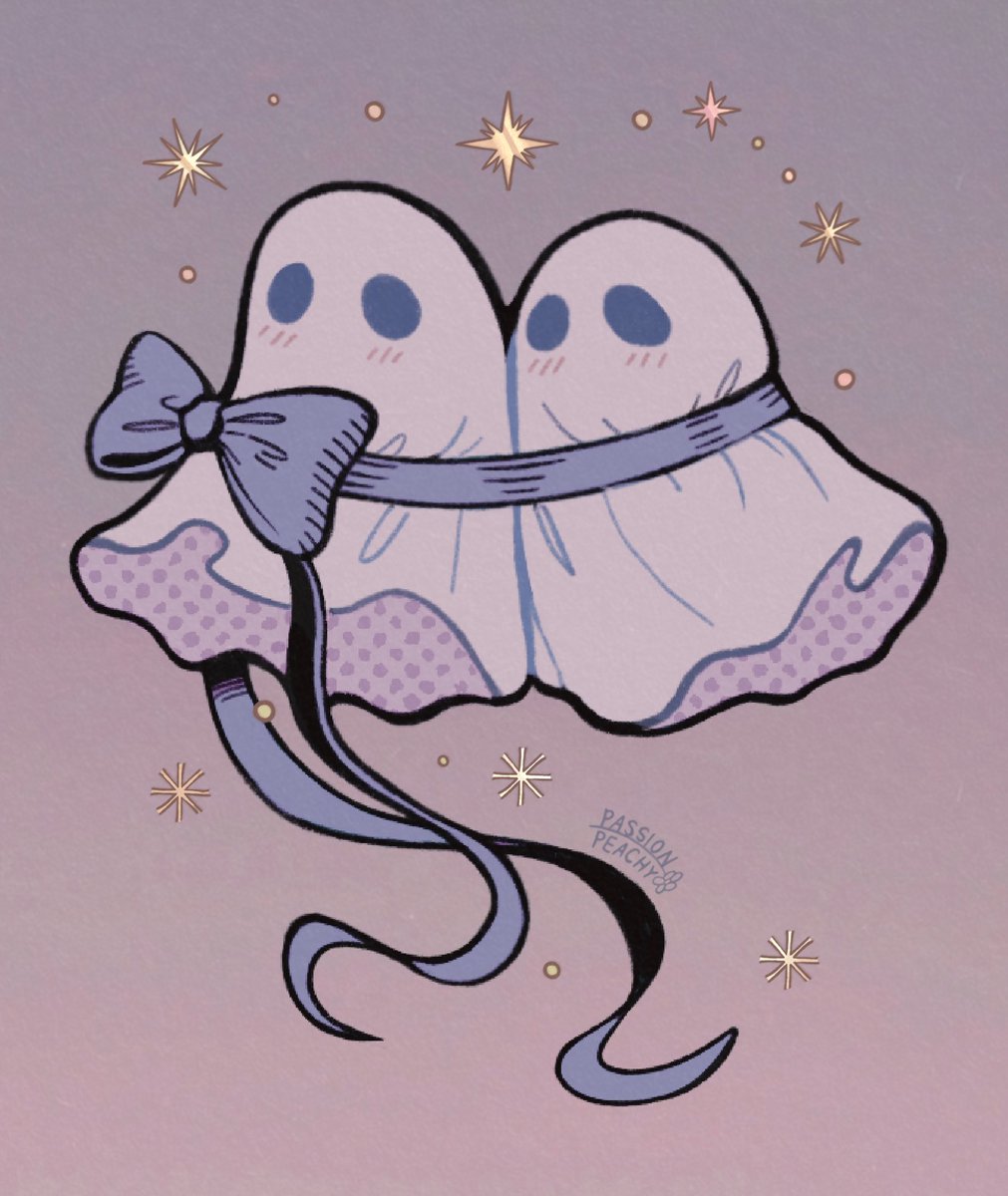 no humans ghost bow blue bow artist name blush ribbon  illustration images