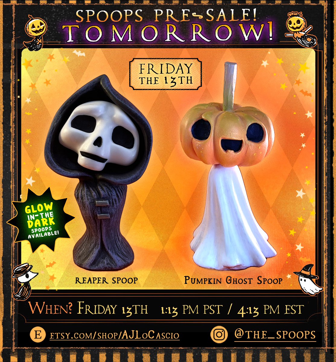 AJLoCascio's tweet image. 🧡🎃 TOMORROW!!!! At 13:13 PST 10/13
I’ll be keeping the Spoops store open for a few days! 

Reaper Spoop will be available with a glowing face or non-glowing face!

Happy Halloween!! 

Etsy: etsy.com/shop/AJLoCascio

IG: instagram.com/the_spoops

#TheSpoops #handmadehalloween