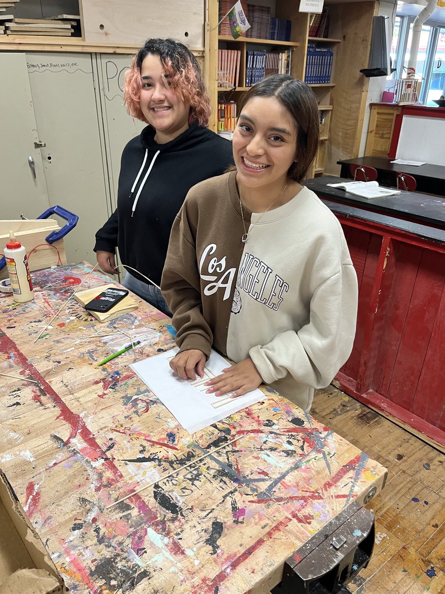 Future civil engineers shown here creating small truss bridges which will be tested later next week.  Here in the photos are Zolia Gonzalez, Janae Ortiz, Trishawn Wynter, Nyasia Ferguson, Ariana Acevedo, and Cristina Paucar.