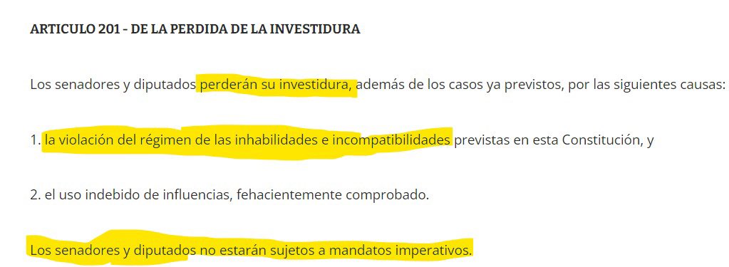 CelesteSenadora's tweet photo. El no podía ser ni candidato según la CN pero como nadie impugnó su candidatura queda aplicar la pérdida de investidura según el Art. 201. https://t.co/l4tWXr8LyL