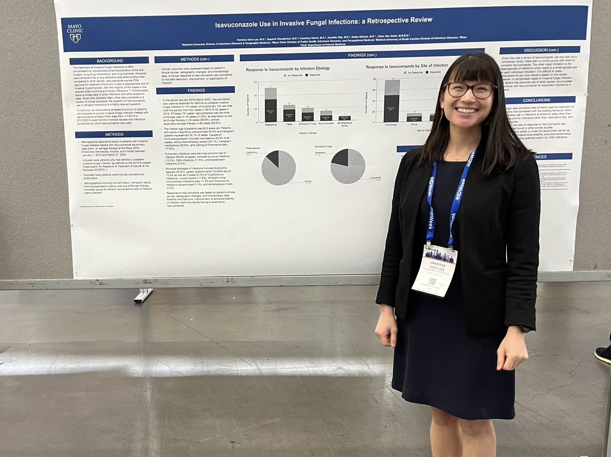 One of our own first-year clinical fellows, Vanessa Gow-Lee, presenting her awesome work on isavuconazole use in IFI @IDWeekmtg #IDWeek2023