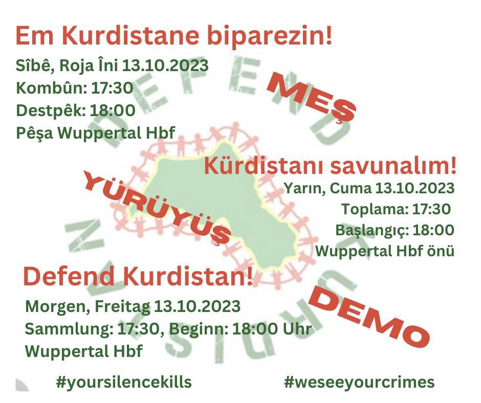 Morgen, Freitag den 13.10., treffen wir uns wieder am Hbf um unsere kurdischen Freunde zu unterstützen. #defendkurdistan #DefendRojava #yoursilencekills