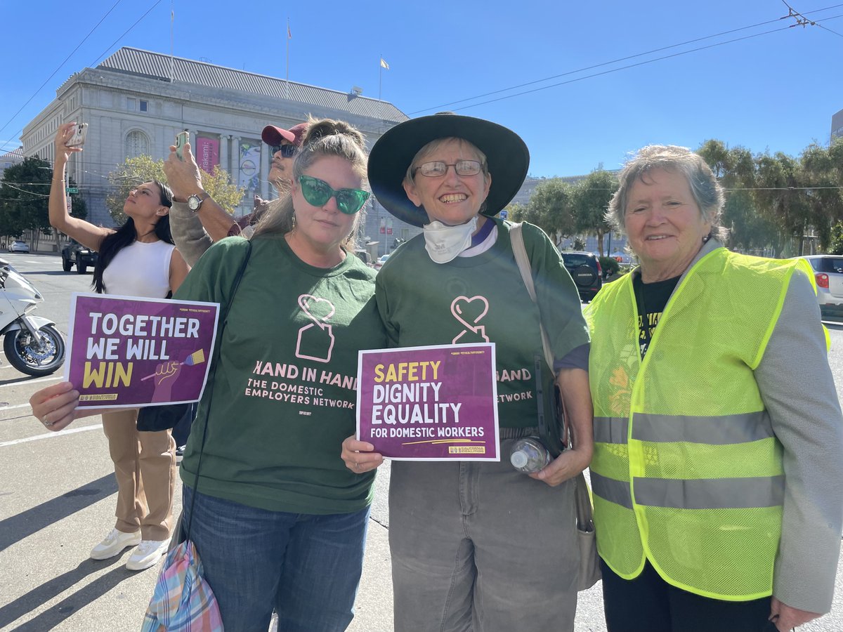 HiHemployers's tweet photo. From LA to San Francisco, domestic employers showed up in solidarity with @CADomesticWrker to let @CAgovernor @GavinNewsom know that employers reject his use of us to veto #SB686 and say: #NotInOurName! https://t.co/ODJlcgRnYc