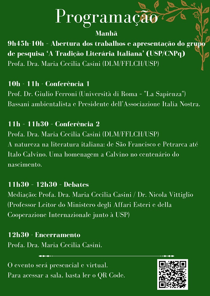 IICSanPaolo's tweet photo. Ciclo di conferenze: L’Italiano e la sostenibilità
Org. Prof.ssa Maria Cecilia Casini (DLM/FFLCH/USP)
16/10/2023 alle 09:45 presso l'Istituto Italiano di Cultura di San Paolo (Av. Higienópolis, 436)
#iicsp #slim #settimanadellalinguaitaliananelmondo #sostenibilita #sfim #italiano https://t.co/p5dE3gatOp