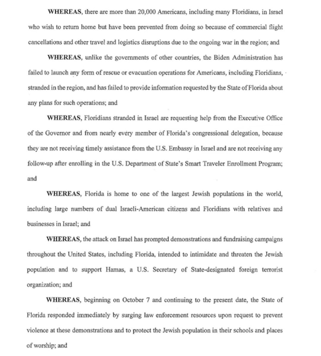 Wow! Ron DeSantis, the Governor of Florida, issued an executive order to send airplanes to Israel to rescue the 20,000 Americans who are now stranded amid a war. About 1,000 of them are from Florida, his admin says. 

I asked his team if Florida will charge Americans for the